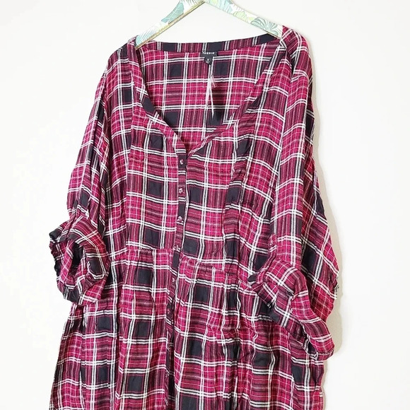 NWT Torrid Red Plaid Button Front Shirt Dress 5 - Picture 3 of 8